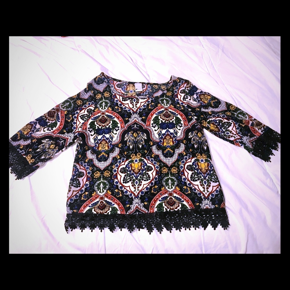 Retro print 3/4 sleeve top